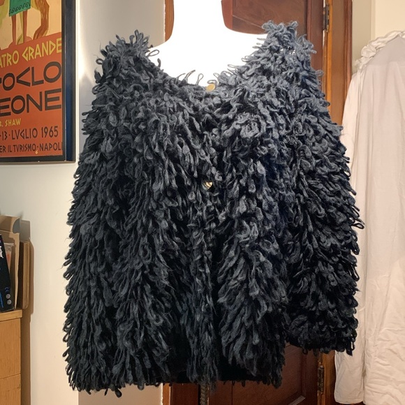 HANDKNIT BLACK LOOPS SWEATER CARDIGAN V NECK SCHIAPARELLI - Picture 7 of 16